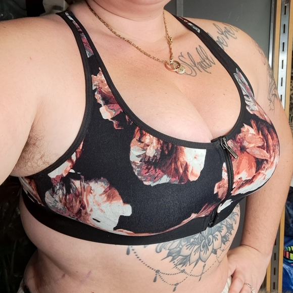 VSX Victoria's Secret • 38D Front Zip Closure Sports Bra Floral Black Pink Gym - Picture 4 of 8